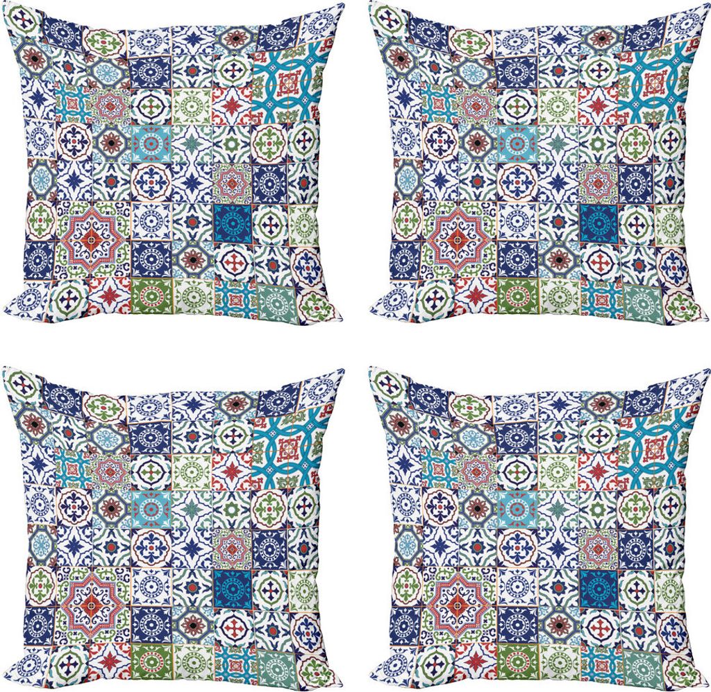 ABAKUHAUS Boho Kissenbezug Set (4 Stück), Elemente Floral, Moderner Doppelseitiger Digitaldruck, 45 cm x 45 cm, Mehrfarbig