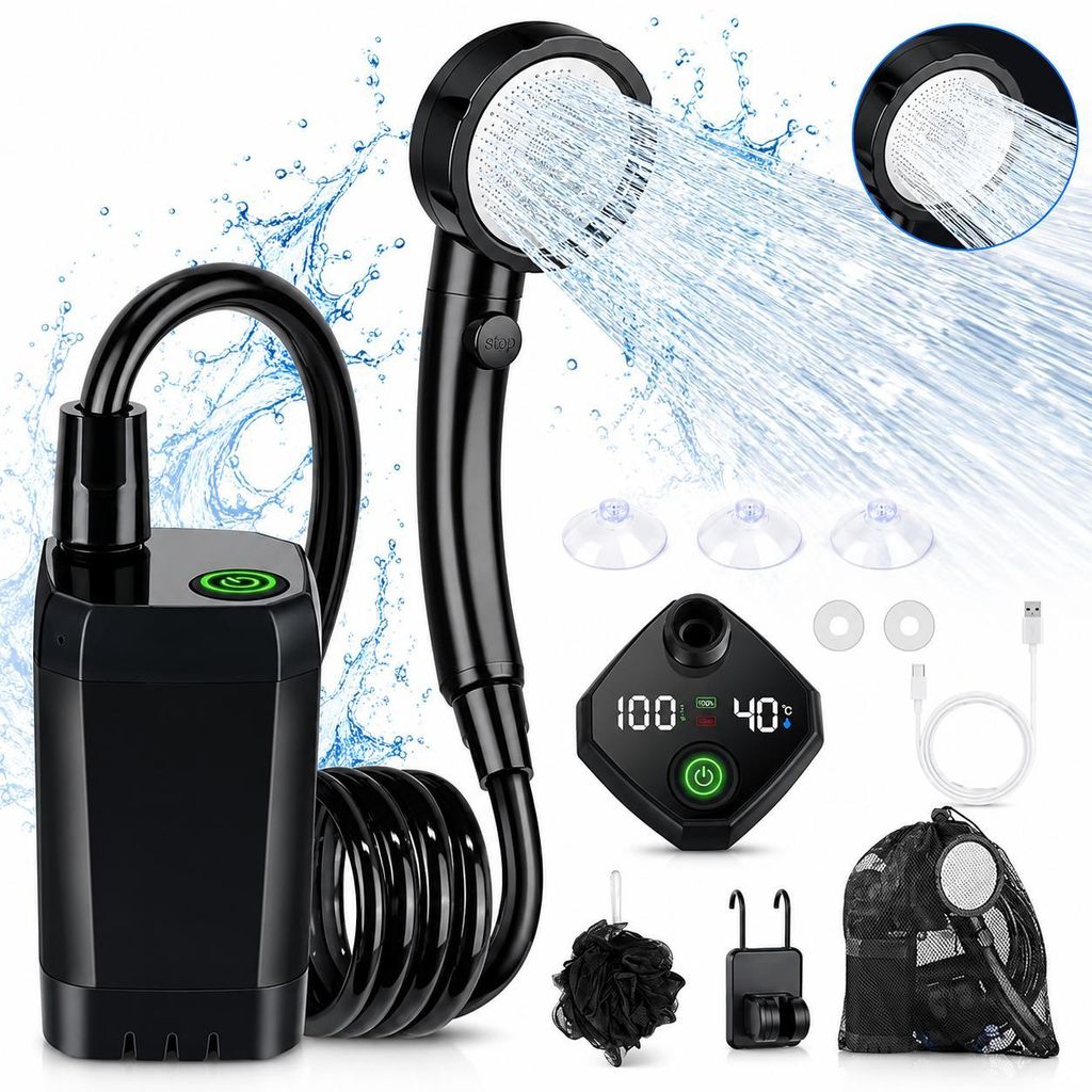 Tragbare Campingdusche 6000mAh, elektrische Duschpumpe mit Produktbild 