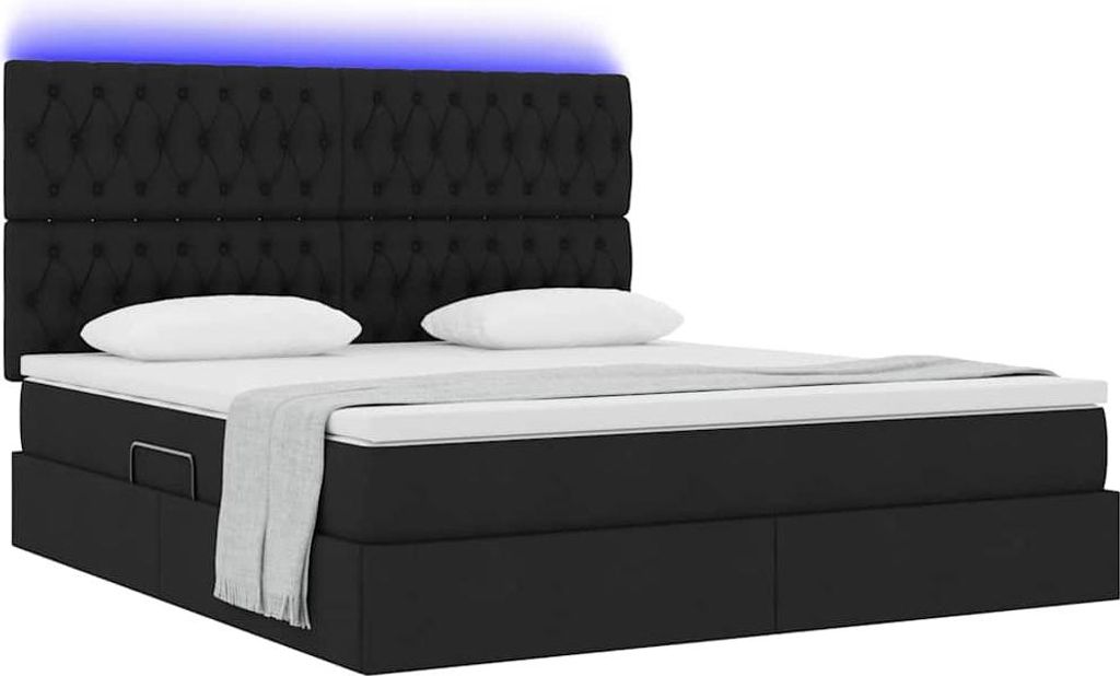 Bett mit LED-Lichtleisten Schwarz 180 x 200 cm Stoff