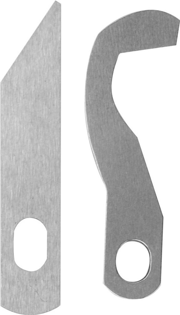 Two metal blades for a sewing machine, shown against a white background.