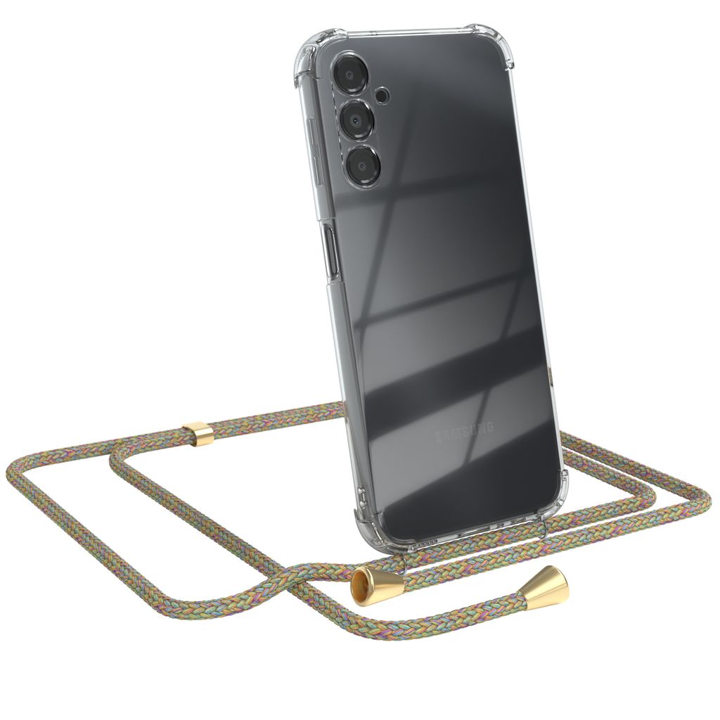 EAZY CASE Handykette kompatibel mit Samsung Galaxy A14 5G, Handyhülle mit Umhängeband, Handykordel, Schutzhülle Clear, Band in Bunt