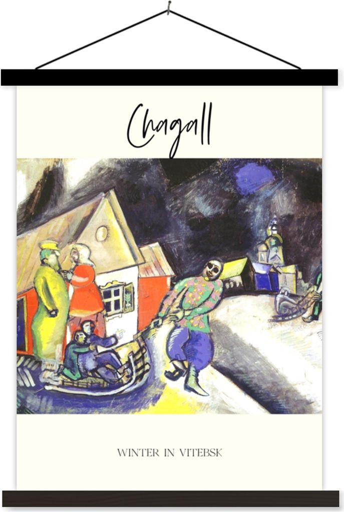 MuchoWow Textilposter Marc Chagall - Winter in Witebsk - Gemälde 90x120 cm mit schwarzem Rahmen - Dekoration