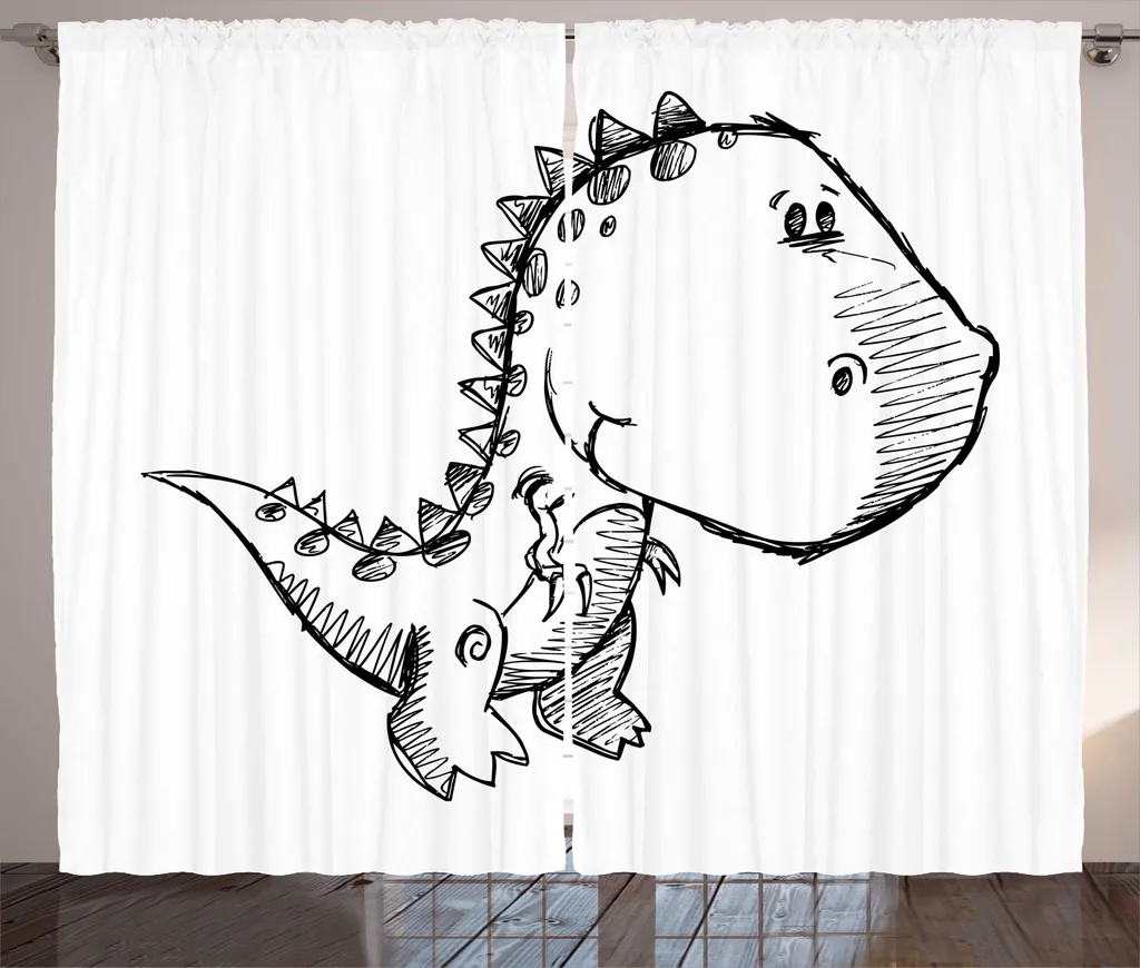 Rideaux de Salon Universels avec Crochets 280x225cm Motif Dinosaure Gris
