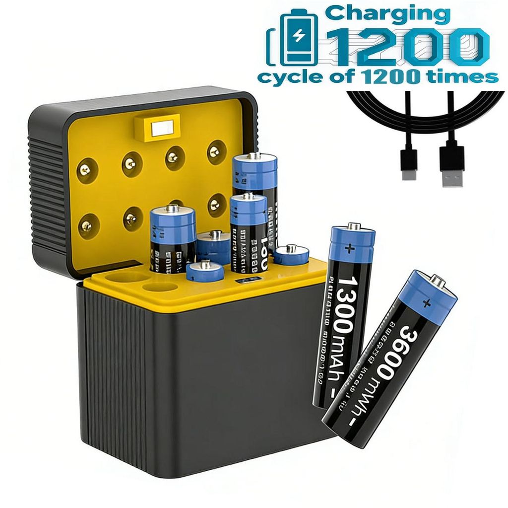 Wiederaufladbare AA Lithium Akku, 8 Stuecken 1.5V Lithium AA und AAA Batterien mit Ladegeraet, ueber 1200 Zyklen und 3600mWh Hohe Reale Kapazitaet ...