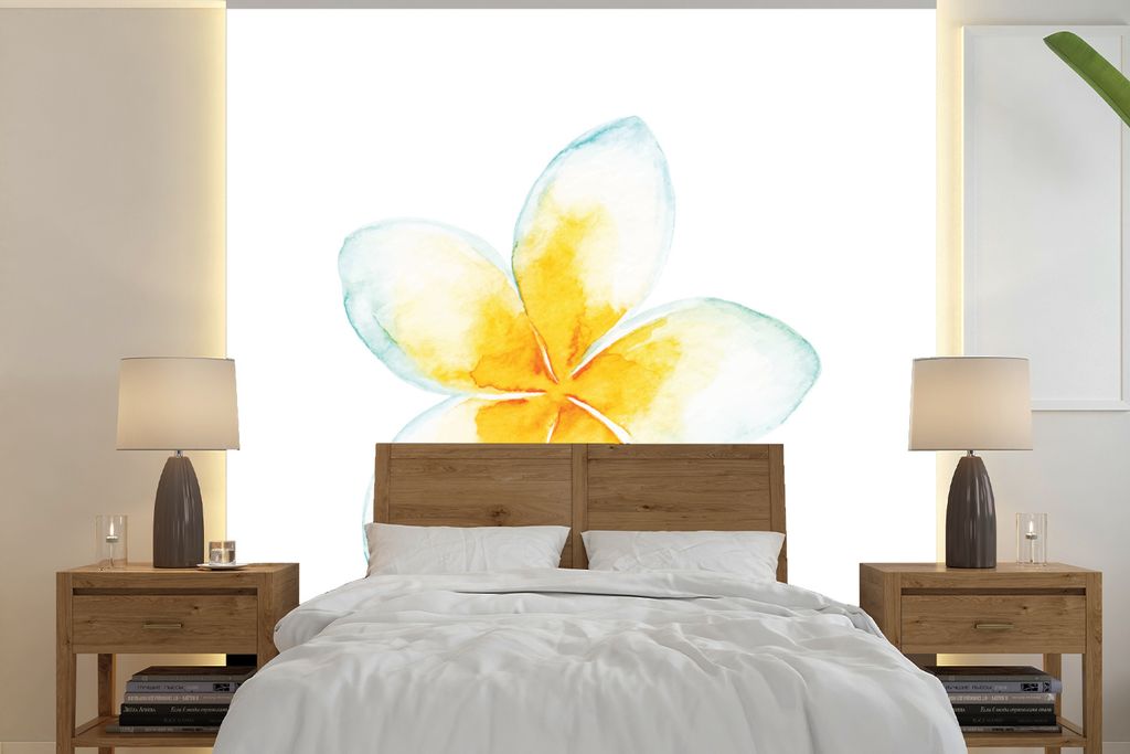 MuchoWow Fototapete für Wohnzimmer oder Schlafzimmer Wandtapete Vinyl Motivtapete Aquarellfarbe - Blume - Tropisch - 350x350 cm - Schlafzimmerta...