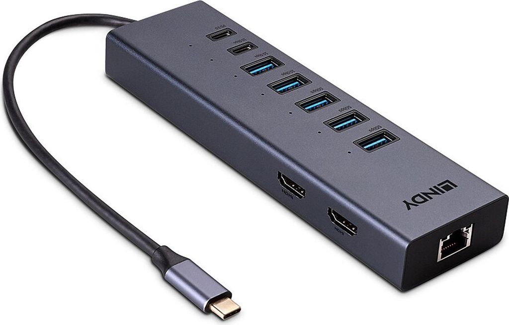 LINDY DST-Mini Duo - Dockingstation - für Smartphone, Tablet, Laptop - USB-C / Thunderbolt 3 / Thunderbolt 4 - 2 x HDMI