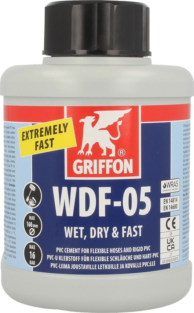 A bottle of Griffon WDF-05 PVC cement.