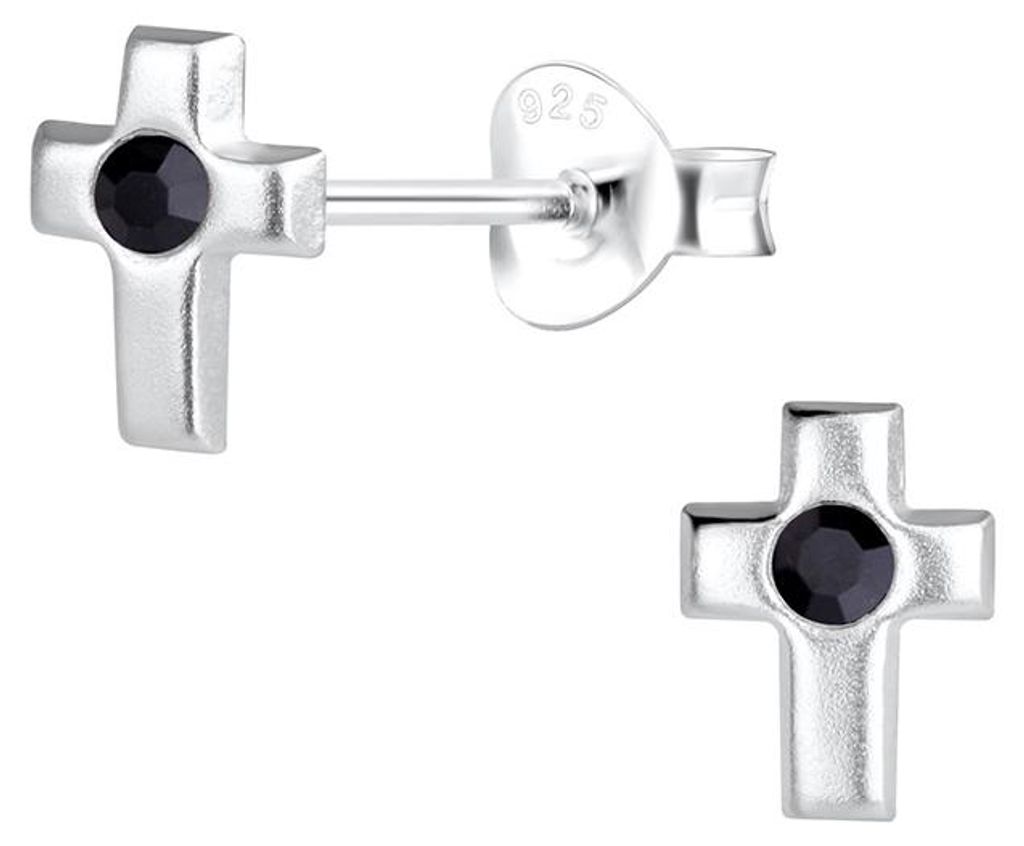 Kreuz Ohrstecker mit Kristall: Ohrringe Silber 925 Schwarz Produktbild 