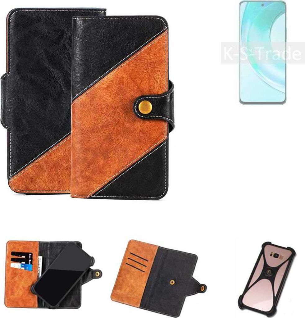 K-S-Trade Handyhülle Schutzhülle Bookstyle Case Wallet-Case kompatibel mit Wiko T50 Handy Cover Bumper Klapphülle schwarz hellbraun 1x