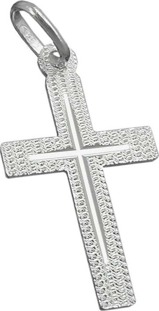 Anhänger Kreuz 23x13mm aus 925 Sterling Silber diamantiert schlicht Uni