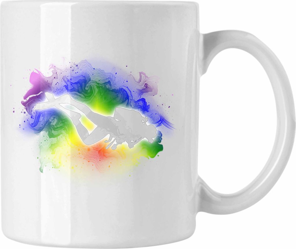 Trendation - Taucher Grafik Tasse Geschenk für Tauchlehrer Geschenkidee Lustig Tauchen Tauchsport (Weiß)