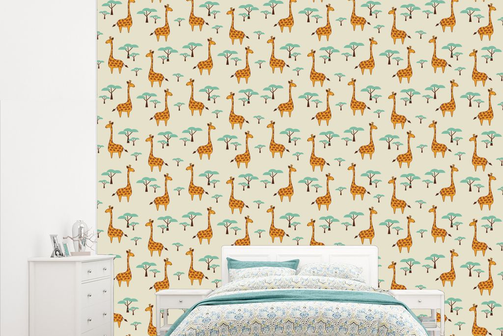 MuchoWow Fototapete für Wohnzimmer oder Schlafzimmer Wandtapete Vinyl Motivtapete Giraffe - Tiere - Muster - 265x220 cm - Die Küche