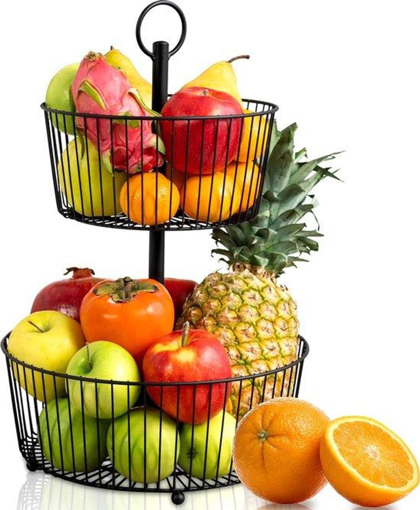 Gross XL Obstregal, schwarz, 47 cm hoch, Obstteller, Regal mit maximaler Platz, Obstschale, schwarz
