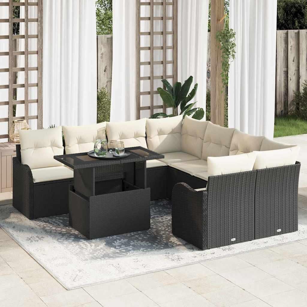 Maison Exclusive - Gartensofa-set mit Kissen 9 pcs Schwarz Poly-Rattan