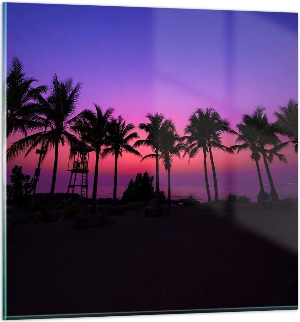 Bilder auf glas - Sonnenuntergang dämmerung sonne palme - 60x60cm - Glasbilder - Wandbilder - Kunstdruck - Wanddekoration aus Glas - Glas Bilder -...