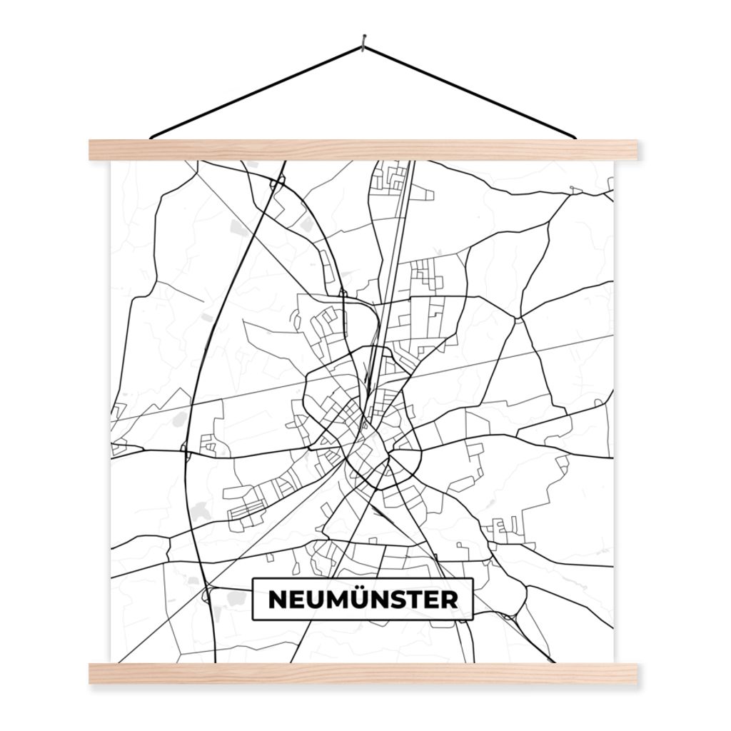 MuchoWow Textilposter Karte - Neumünster - Karte - Stadtplan 120x120 cm mit holzfarbenen Rahmen - Textil-Poster