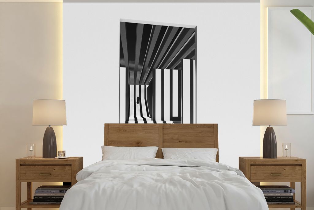 MuchoWow Fototapete für Wohnzimmer oder Schlafzimmer Wandtapete Vinyl Motivtapete Tür - Schatten - Weiß - Linien - 350x350 cm - Schlafzimmerta...