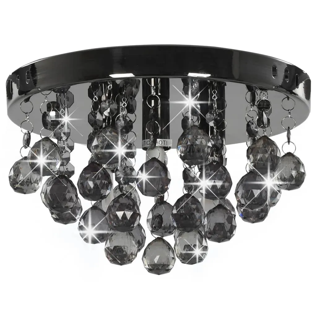 vidaXL Plafonnier avec perles noir fumé G9 Lustre Chic Rond pour Salon