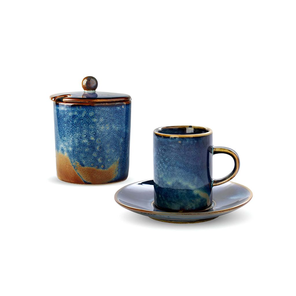 VERLO Espresso-Set Mini DEEP BLUE – Edles Kaffeeset für Espresso-Liebhaber, 2 Tassen mit Untertassen, hochwertiges Porzellan in elegantem Tiefblau