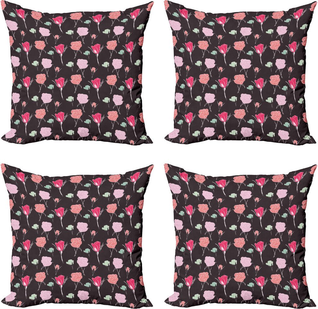 ABAKUHAUS Blume Kissenbezug Set (4 Stück), Romantische Valentinstag Rose, Moderner Doppelseitiger Digitaldruck, 45 cm x 45 cm, Mehrfarbig