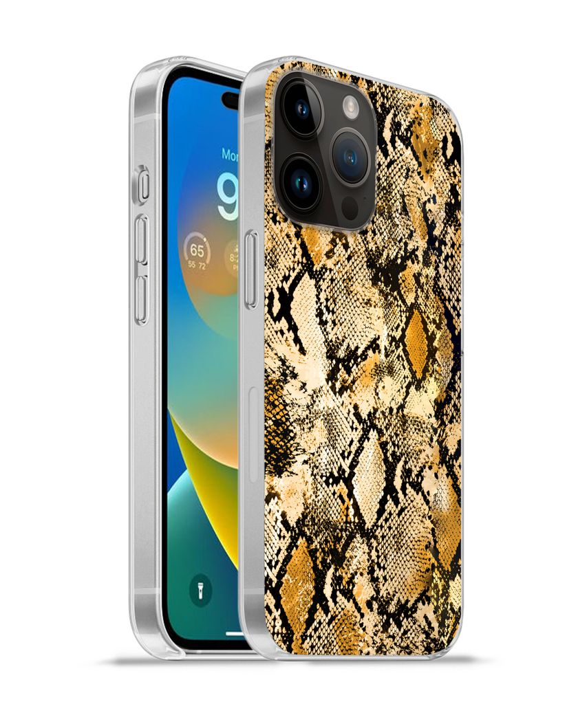 MuchoWow Handyhülle Schutzhülle Hülle für Apple iPhone 14 Pro Max Tiermuster - Schlange - Gold - Schwarz Silikon Softcase Handy Hülle - Hard...