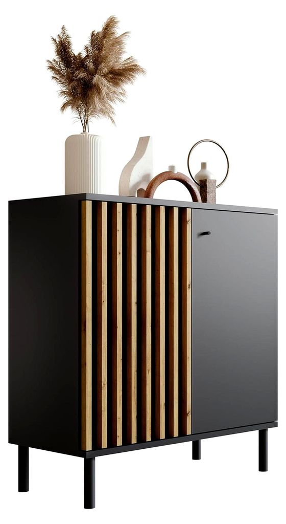 Kommode Wildeiche Schwarz Sideboard Modern Vintage - 80x85x40 cm (BxHxT) - Highboard Anrichte - Wohnzimmer Schlafzimmer Flur Esszimmer