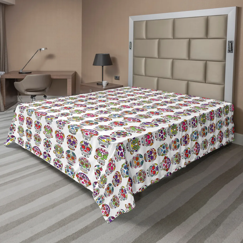 Drap plat anti-plis Sugar Skull 244x205, fini les draps ternes et rudes