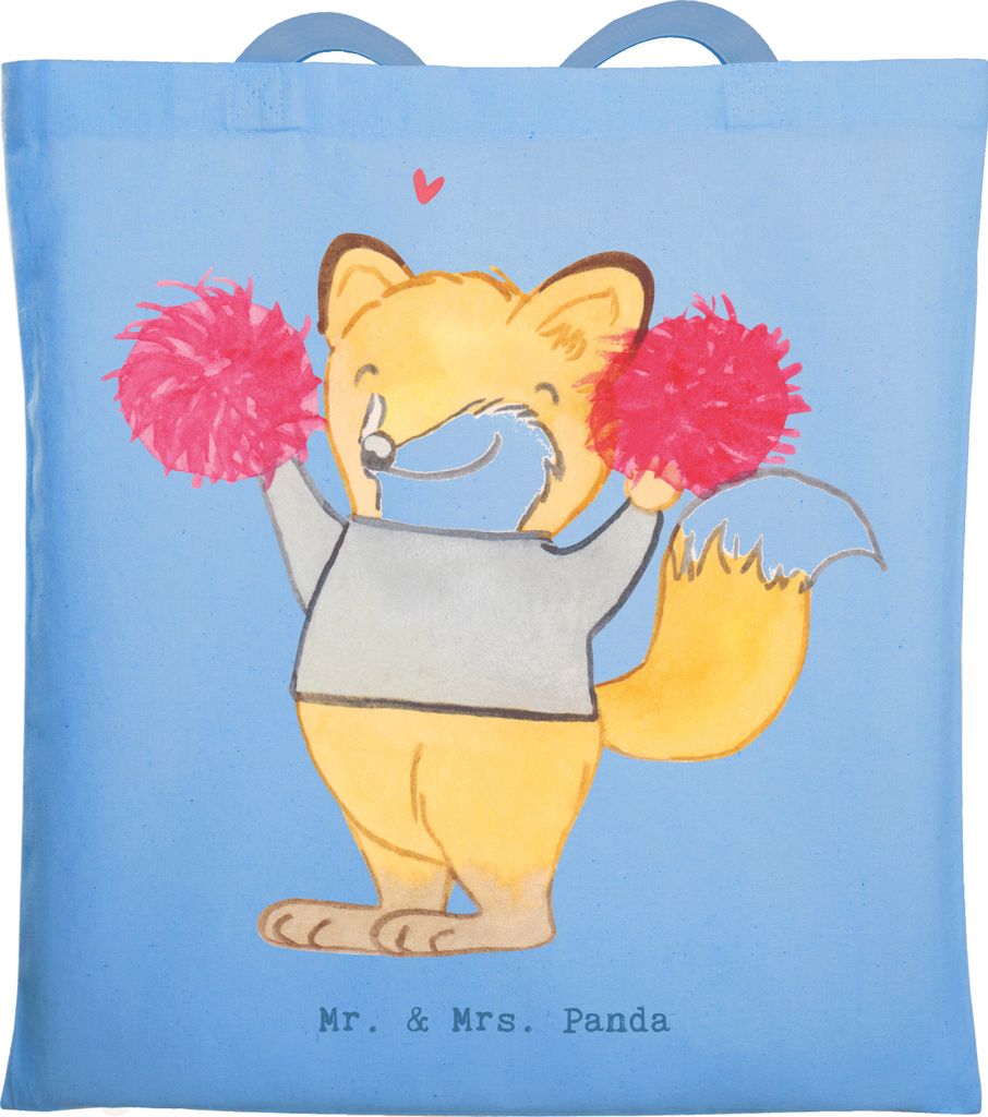 Mr. & Mrs. Panda Shopping Tasche Fuchs Cheerleader - Sky Blue - Geschenk, Turn Club, canvas, Turnen, Jutebeutel, Schultasche, Cheerleading, totebag...
