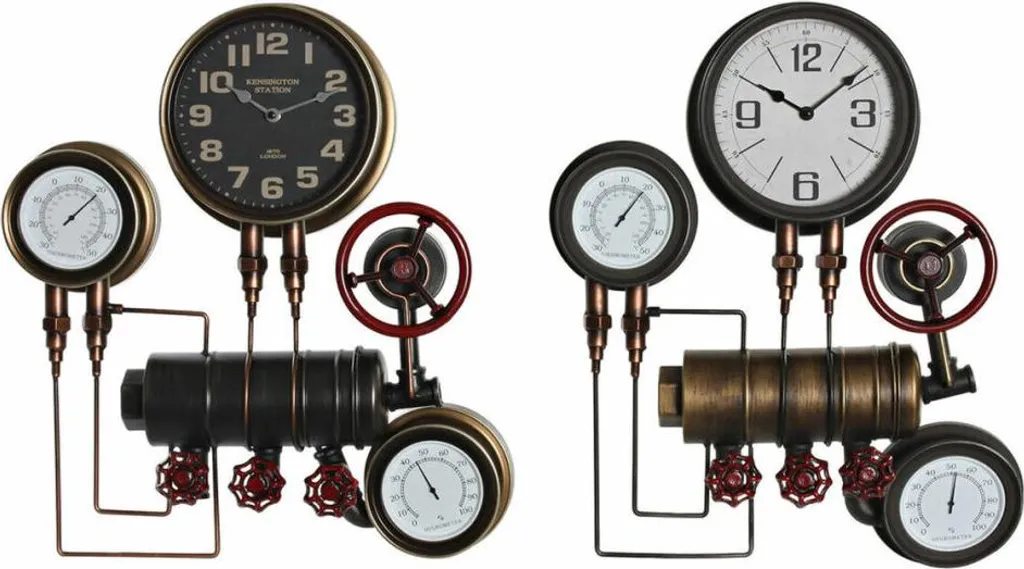 Grande horloge murale industrielle en fer bicolore 46x58 cm (Set de 2)