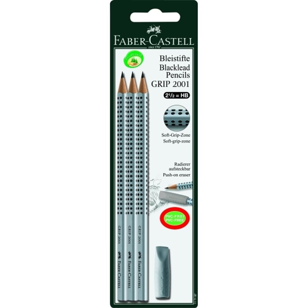 Faber-Castell 117197 Bleistift Grip 2001 HB 3x +Radierer BK Zdjęcie produktu 