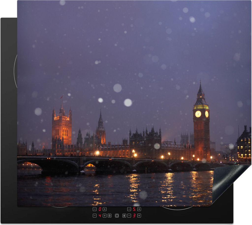 KitchenYeah Herdabdeckplatte London im Schnee , 58x51cm, Küche Deko, Glaskeramikfeld Herdabdeckung, Abdeckplatte fùr Kochfeld