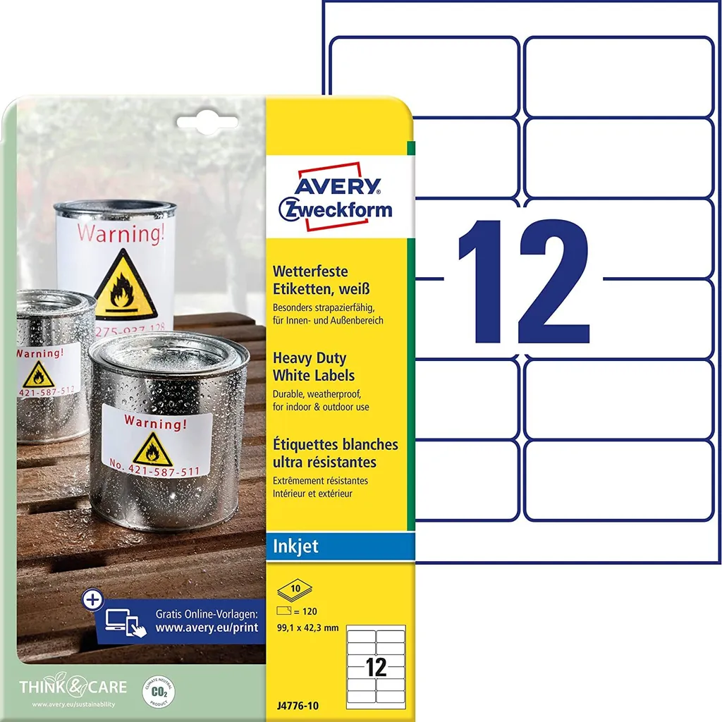 Avery Zweckform J4776-10 Etichette Resistenti 99,1x42,3mm per Inkjet