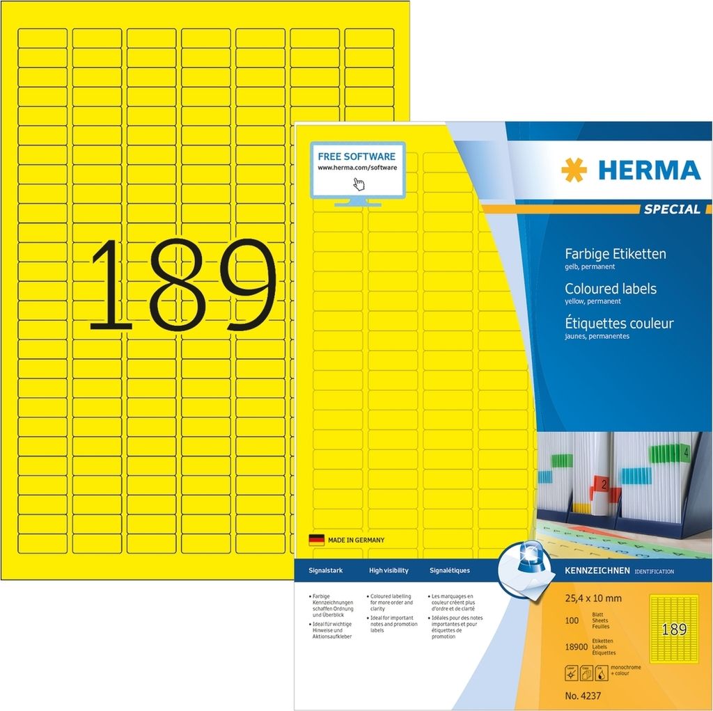 Etiketten 25,4x10 mm gelb Papier matt VE=14x 18900 Stück