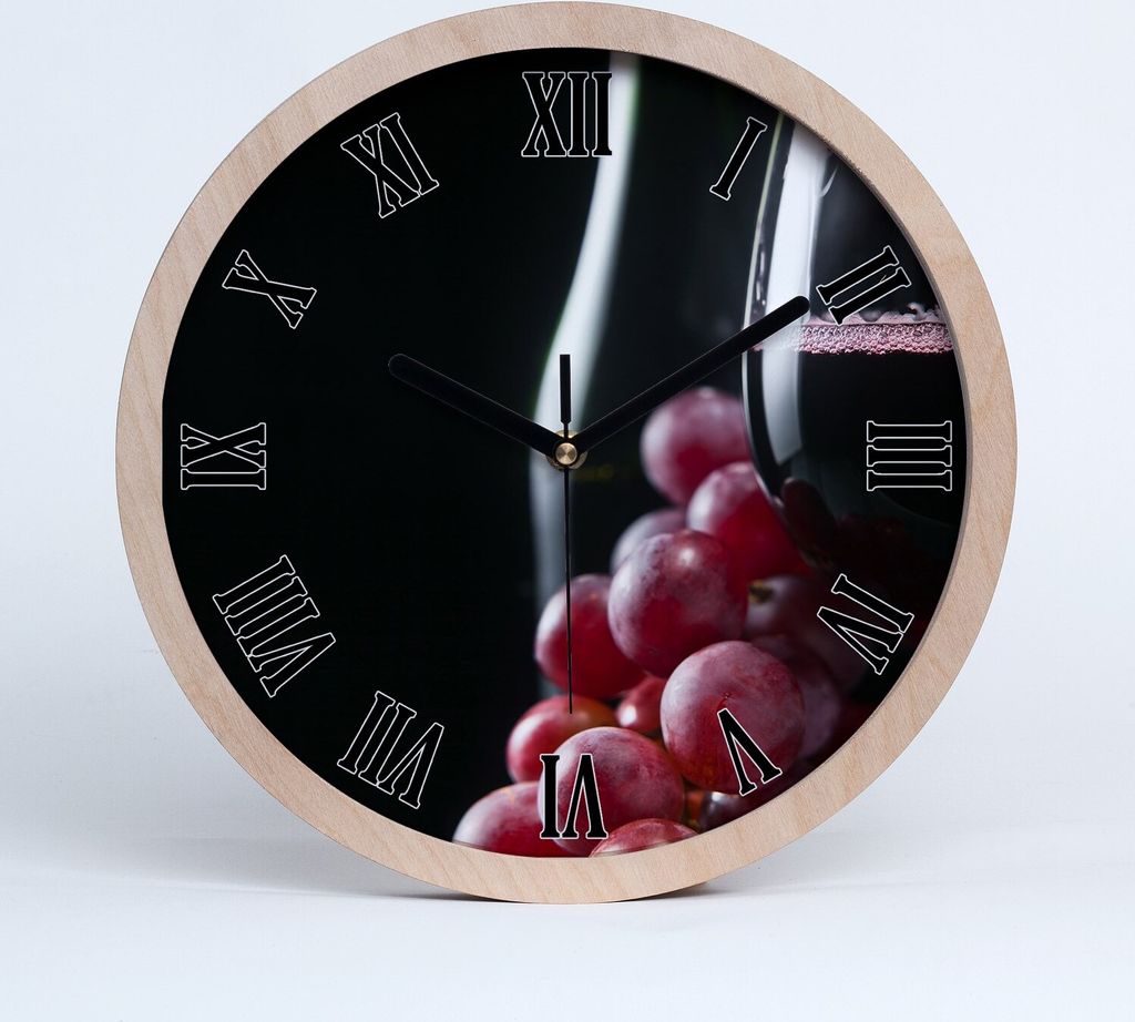 Holzuhr 30fi cm wanduhr - schwarze Spitzen - Trauben und Wein