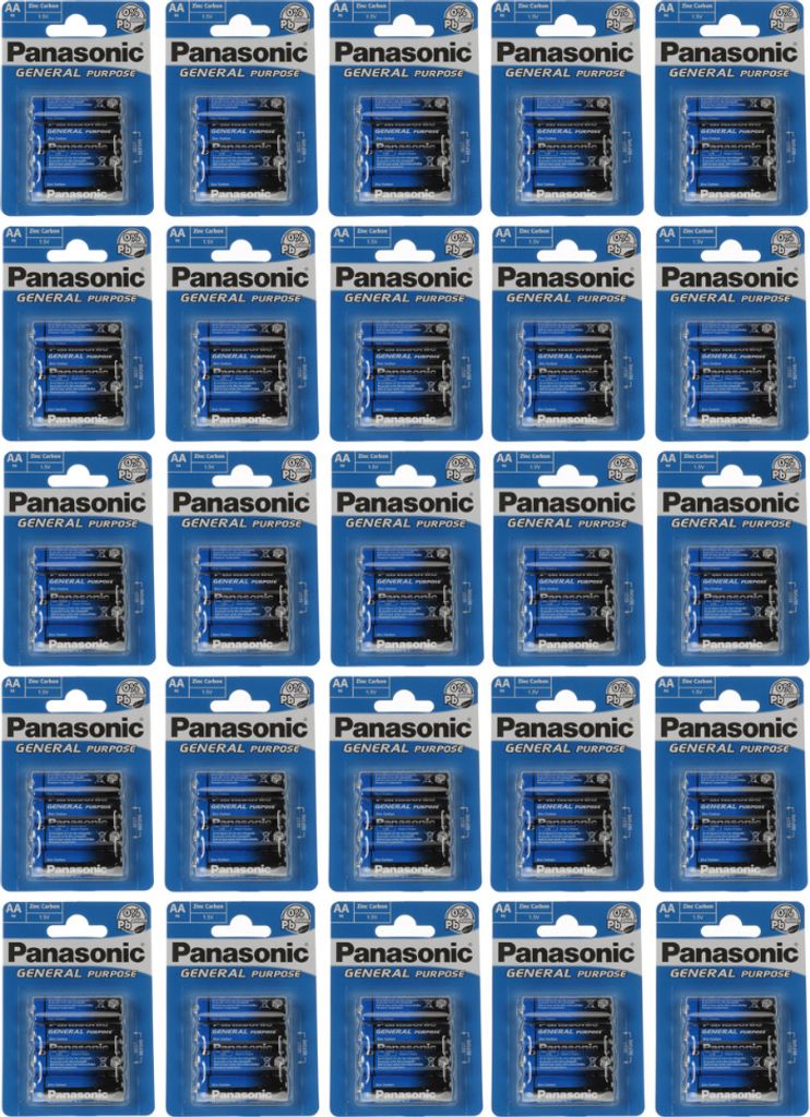 100x Panasonic AA Mignon Batterie General Purpose 1,5V 25x 4er Blister