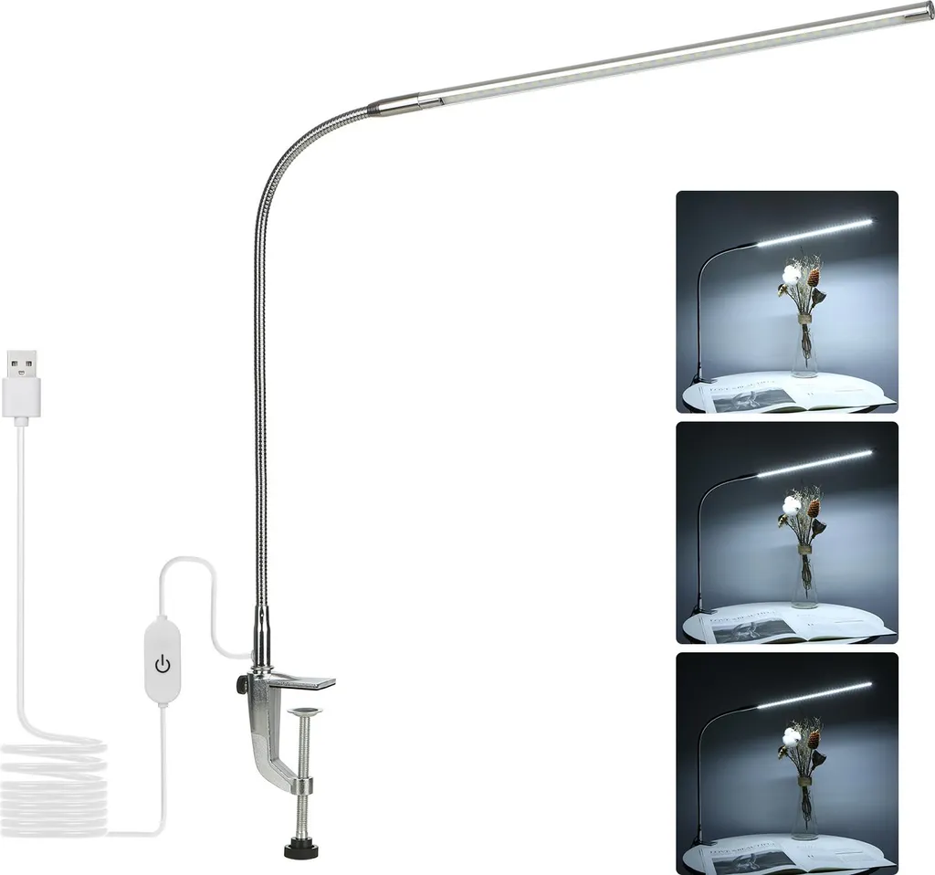 Lampe de bureau USB à pince LED blanche tactile et intensité variable - 2