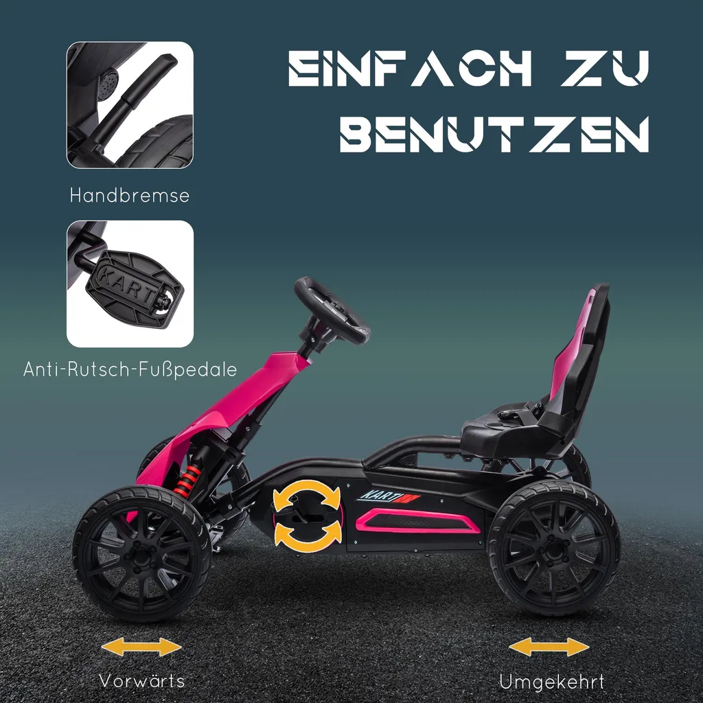 HOMCOM Go-Kart Rose pour Enfant avec Siège Réglable Confortable