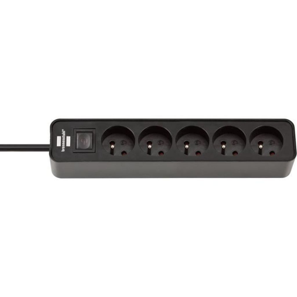 BRENNENSTUHL ECOLOR Steckdose 5fach (Kabel 1,50m H05VV-F3G1.0, mit Schalter), schwarz