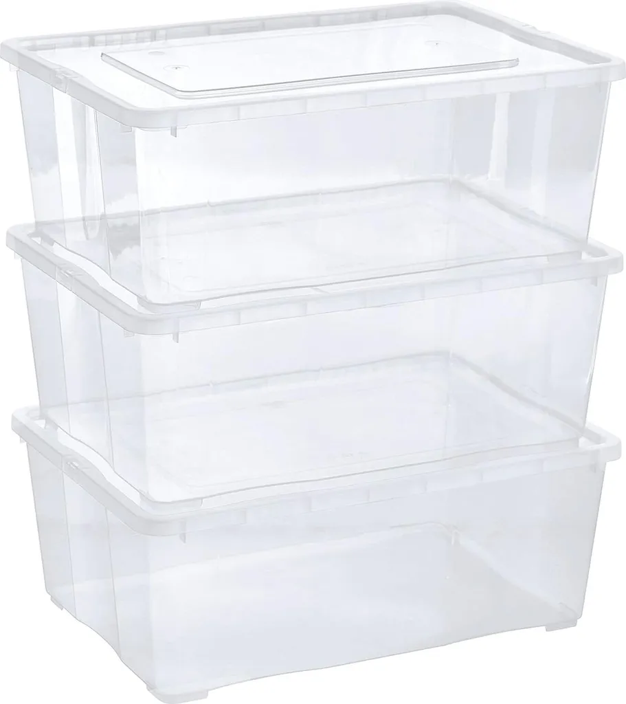 Boîte de rangement transparente empilable avec couvercle hermétique x3