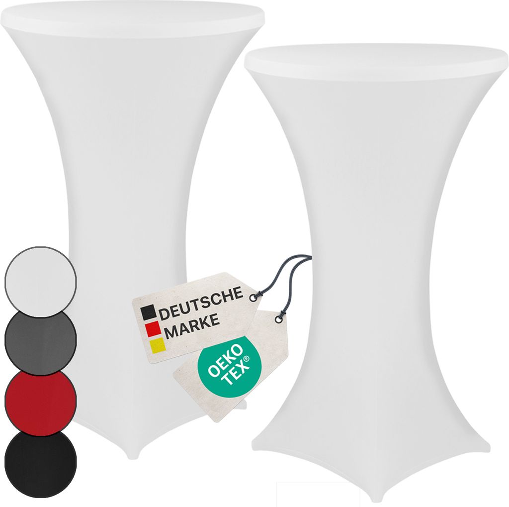 NYVI Stehtischhusse NYVIGala Weiß Ø 70-75 cm - 2er Set - Elastische Premium Stretchhussen für gängige Bistrotische & Stehtische - Dehnbarer Tis...