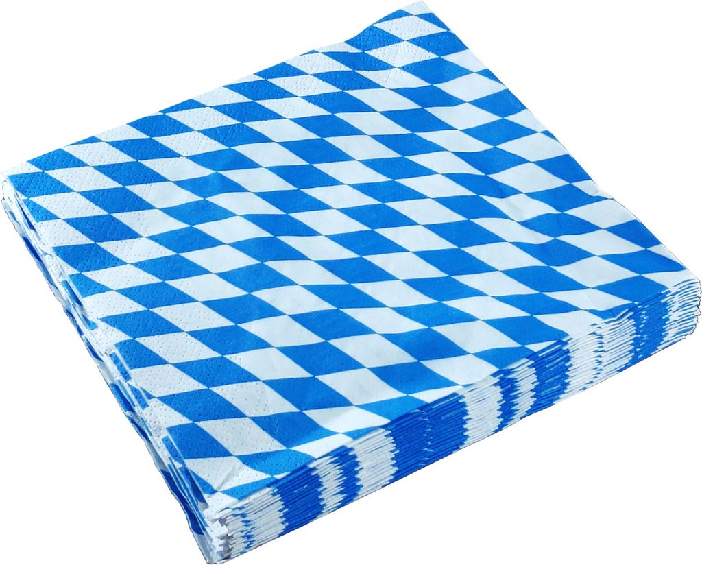 20 Servietten 3-lagig 33x33cm Raute weiß-blau Bayern Oktoberfest