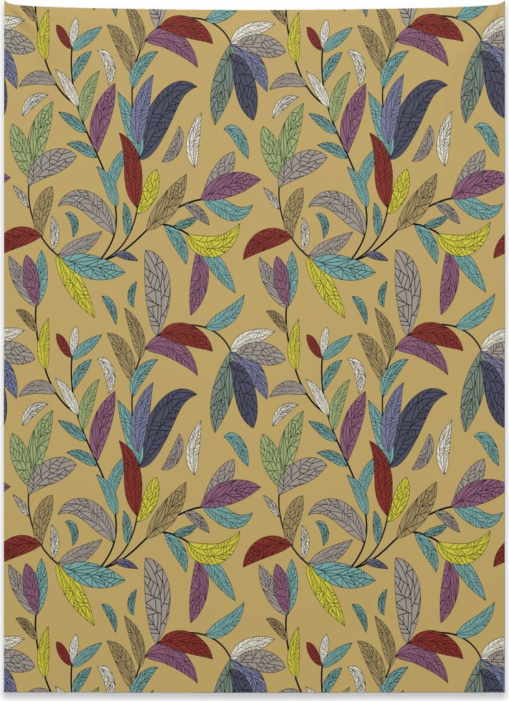 Abakuhaus Bunt Wandteppich, Hand gezeichnete Blatt-Wirbel aus Weiches Mikrofaser Stoff Kein Verblassen Klare Farben Waschbar, 110 x 150 cm, Mehrfarbig