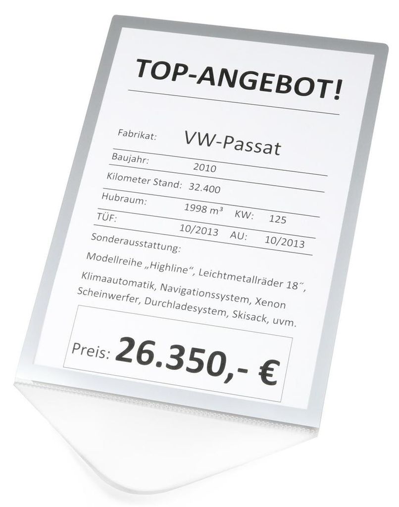 Preisblatthalter, zum Klemmen hinter Seiten- oder Produktbild 