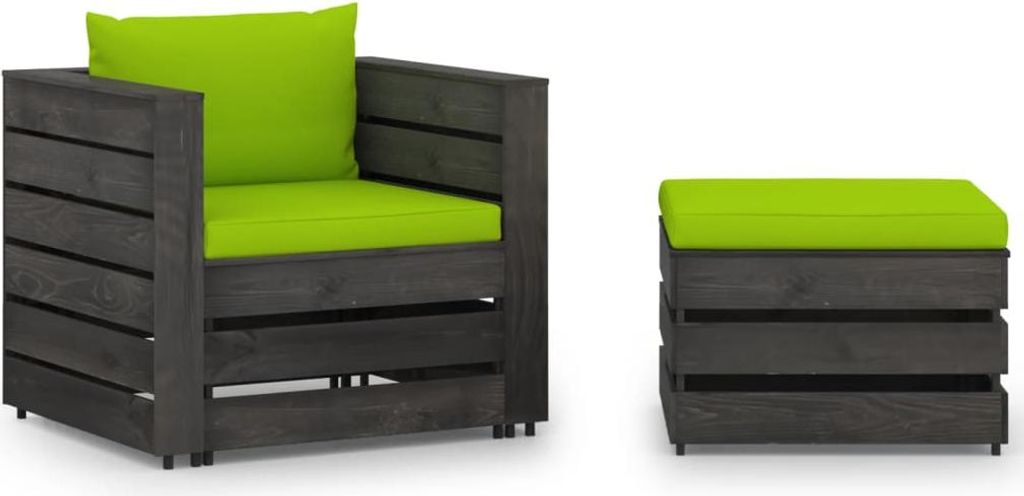 Maison Exclusive - 2-tlg. Garten-Lounge-Set mit Kissen Grau Imprägniertes Holz