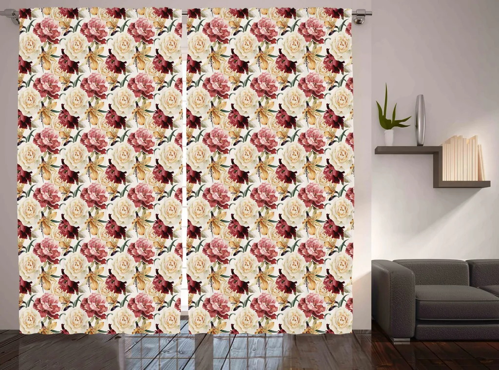 Rideau Floral 280 x 225 cm : Habillage Fenêtre Large Style Rustique
