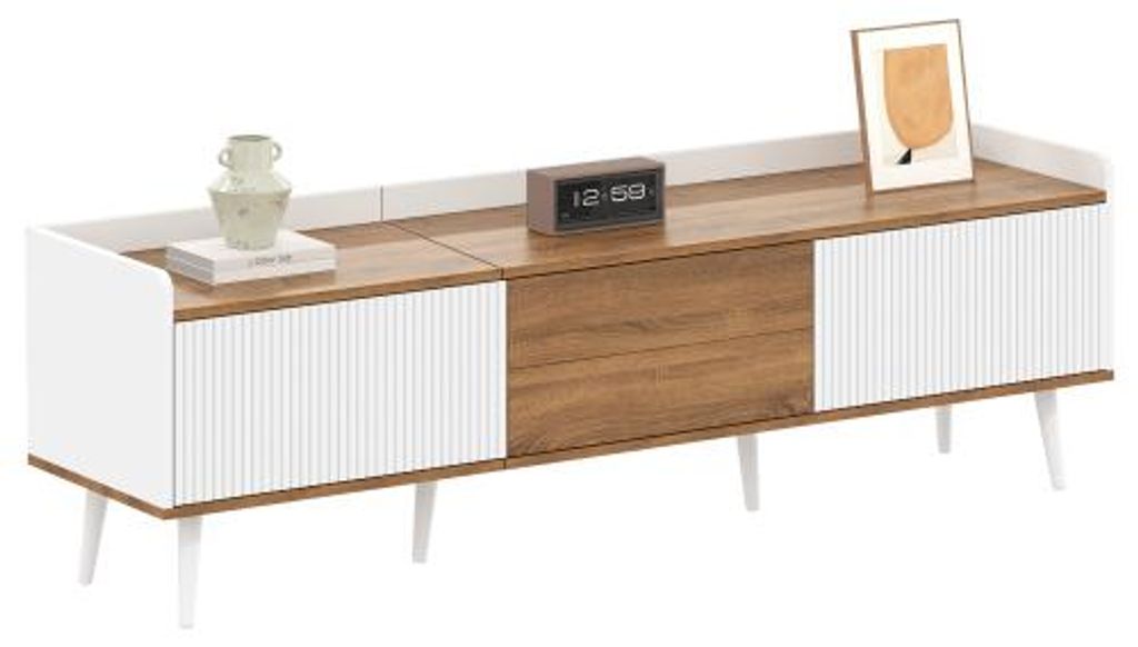TV Schrank Lowboard 160x39x49.5 cm Weiss Holzoptik 3 Tueren Unterschrank Modern Wohnzimmer