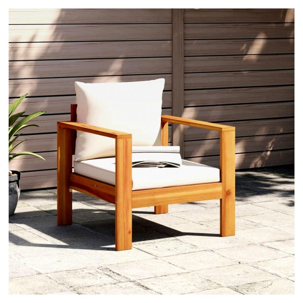 Gartenstuhl aus Akazienholz mit Kissen | Massivholz | Für Garten oder Terrasse | 68x68x64 cm