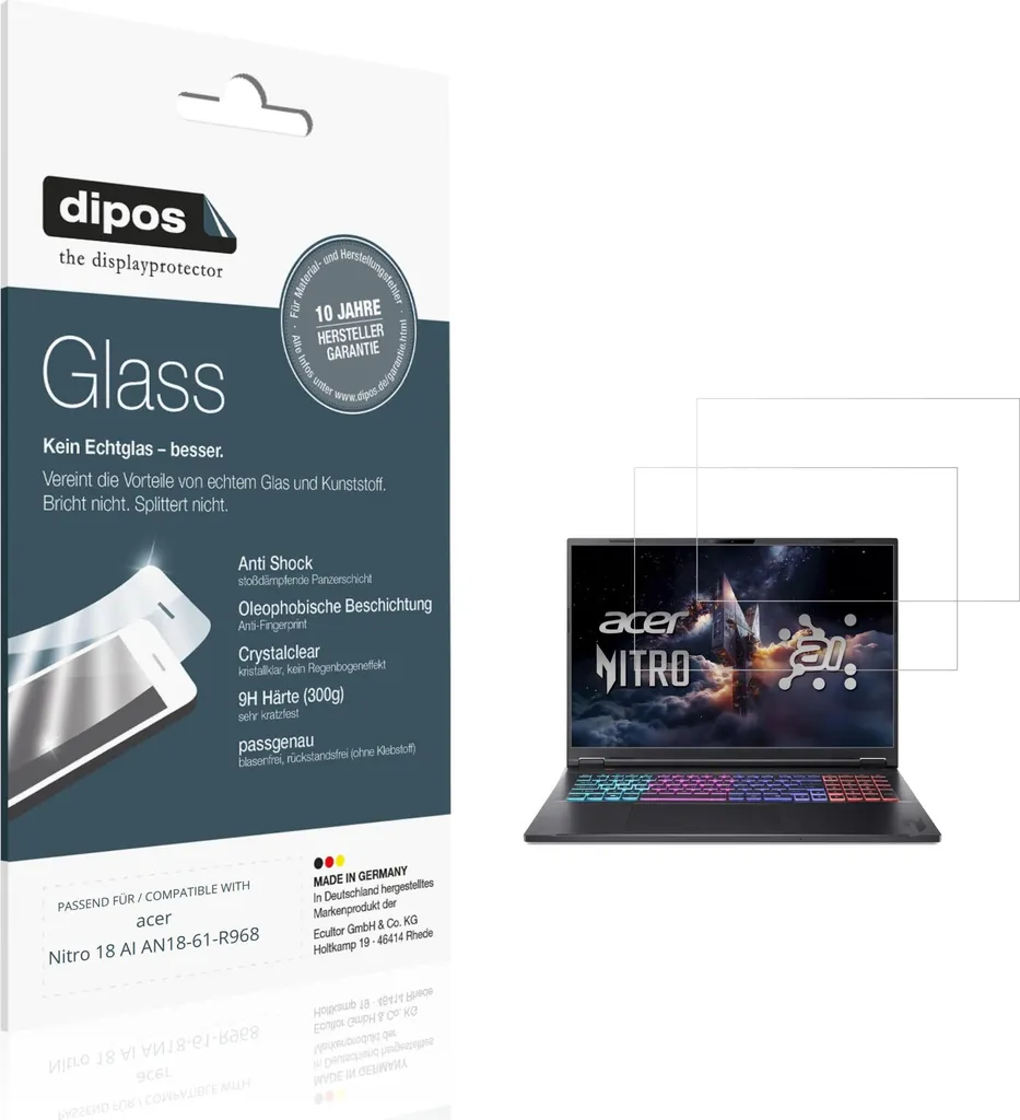 Protection 9H Verre Souple pour Acer Nitro 18 AI AN18-61 Anti-Rayures x2