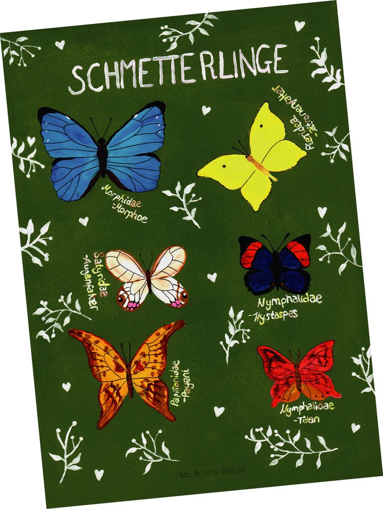 Mr. & Mrs. Panda Postkarte Schmetterlinge - Geschenk, Fotokarte, Grußkarte, Dekoration, Butterflies, Ansichtskarten, Schmetterling, Postkarten, Bl...