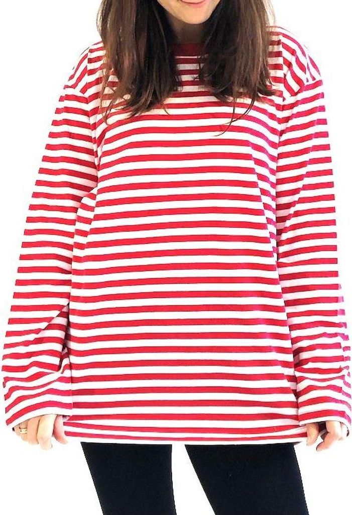 Herren oder Damen Karneval Uni Shirt langarm, geringelt, Art. 108 – 51158;rot/weiss,M